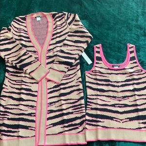 VENUS Pink and Black Zebra Print Cardigan and Tank Set